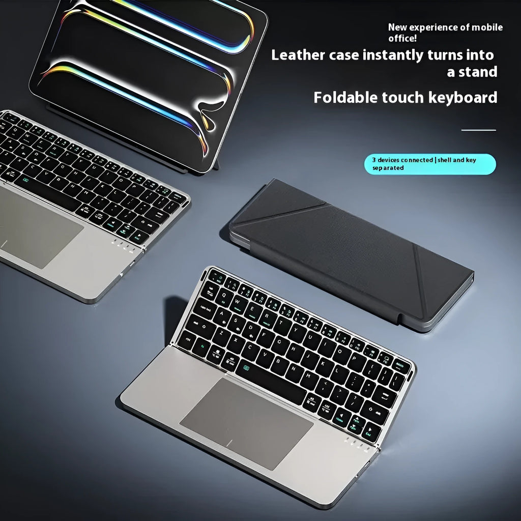 Grey folding wireless Bluetooth keyboard for mobile phones and tablets