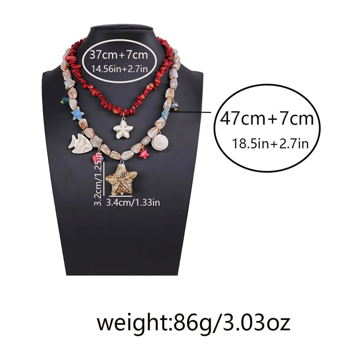Gold marine life clavicle chain necklace with conch shell starfish pendant on zinc alloy chain for women