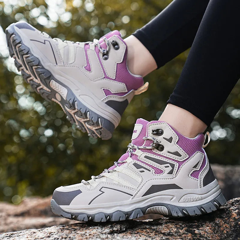 High-top hiking shoes with flannel upper in multiple colours and natural rubber outsole