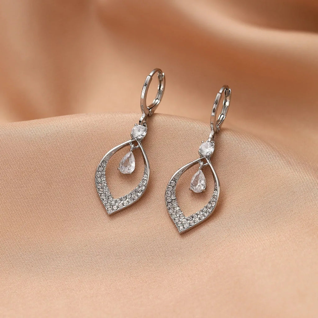 Copper electroplated zircon water drop tassel earrings with thickened gold ear buckles