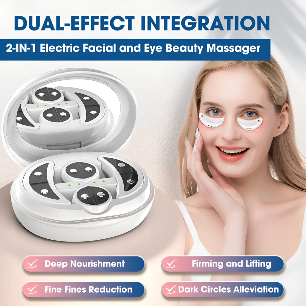 White wireless red light EMS eye and facial massager device for home skincare