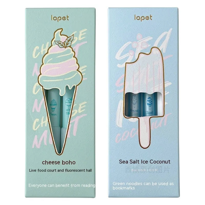 Four double-headed neutral calligraphy pens with 0.5mm sponge press tips in cheese mint and sea salt ice cup colours