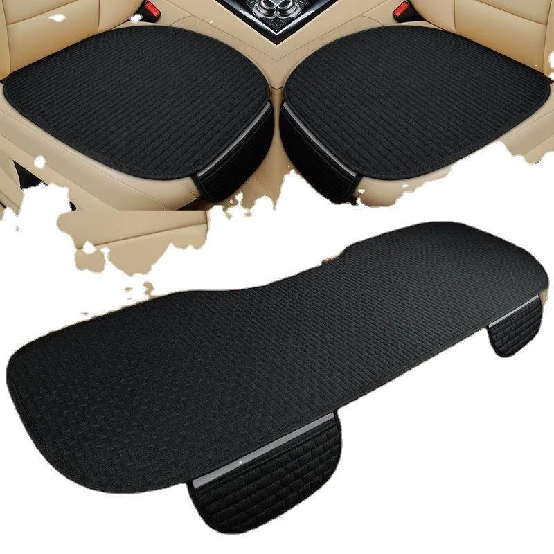 Linen plaid car seat cushion set shown in charm coffee colour on a car seat