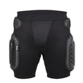 Black cycling hip protection pants showing hip padding areas and four size options