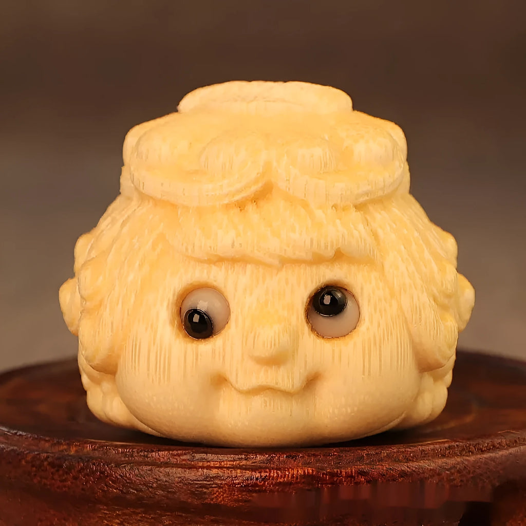 Solid bamboo carving of a golden Princess Toad ornament, 5.0 cm cute style figurine.
