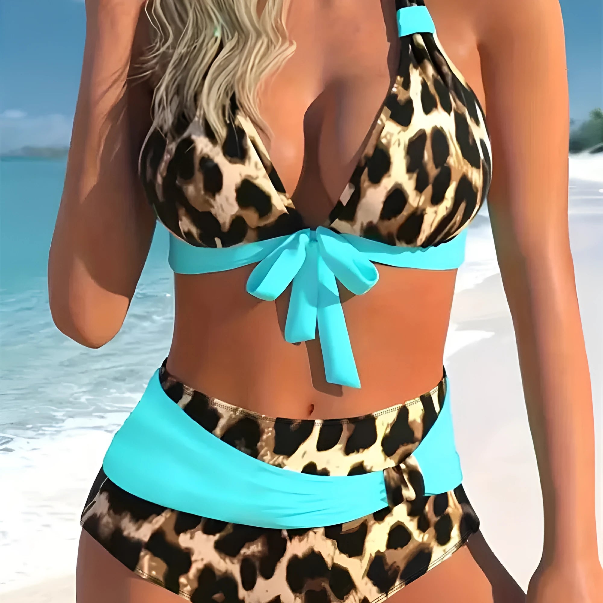 Women's colourful printed plus size bikini swimsuit in polyester-spandex fabric
