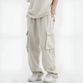 Men's cotton loose straight tube multi pocket cargo pants in Black and Apricot
