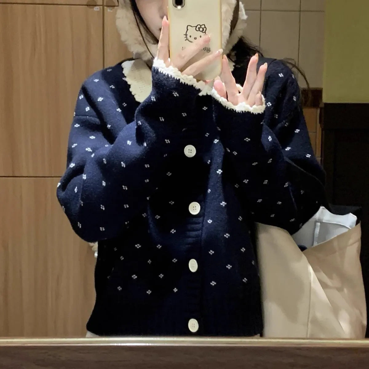 Women's floral embroidered Peter Pan collar cardigan coat in cashmere-blend polyester fabric