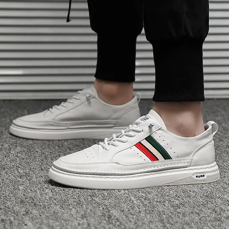 Summer breathable unisex casual shoes with inner increase, leather upper, round toe, white colour