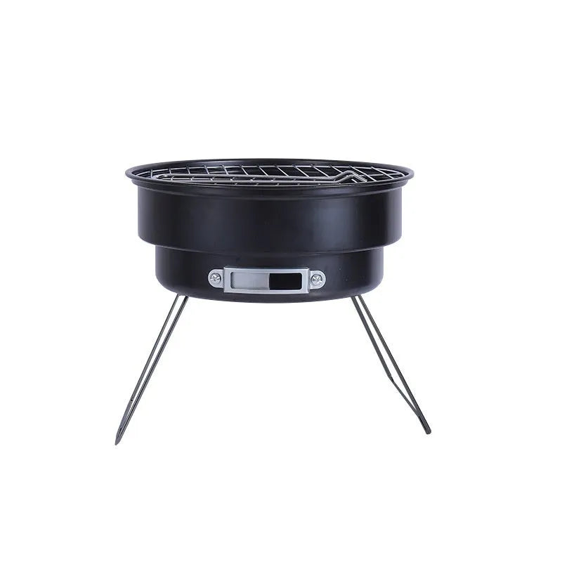 Small folding round ice stove with mesh, legs, grill, and clip for camping