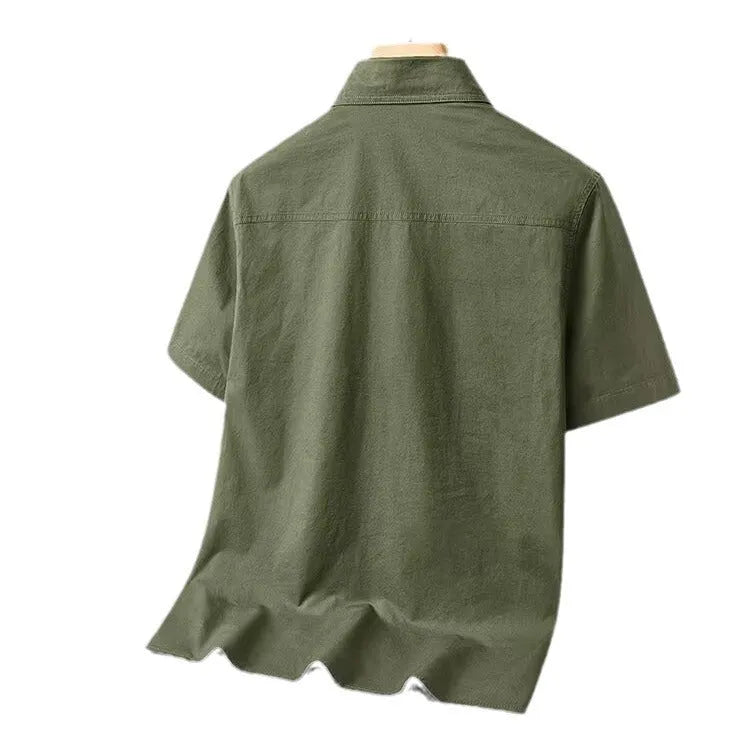 Solid colour short sleeve men's cotton blend work shirt, loose fit, available in dark blue