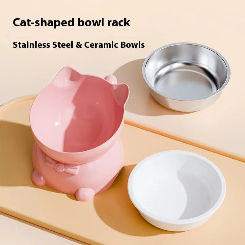 Stainless steel oblique cat bowl with anti-fall design in choice of colours