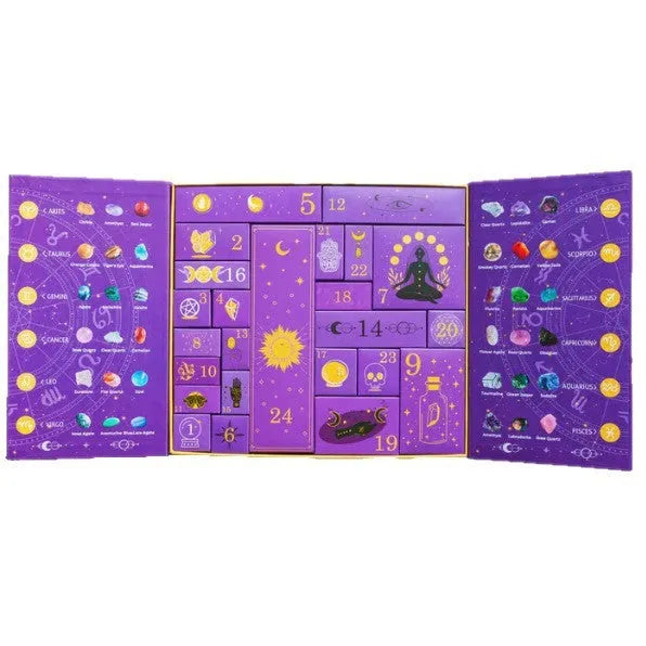 Paper Halloween countdown calendar box with compartments, dimensions 33.5cm by 30.5cm.