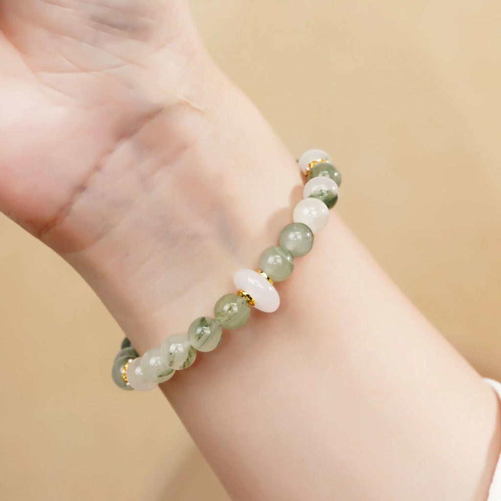Emerald green Tian Shan Cui women's half bracelet with national style round elements