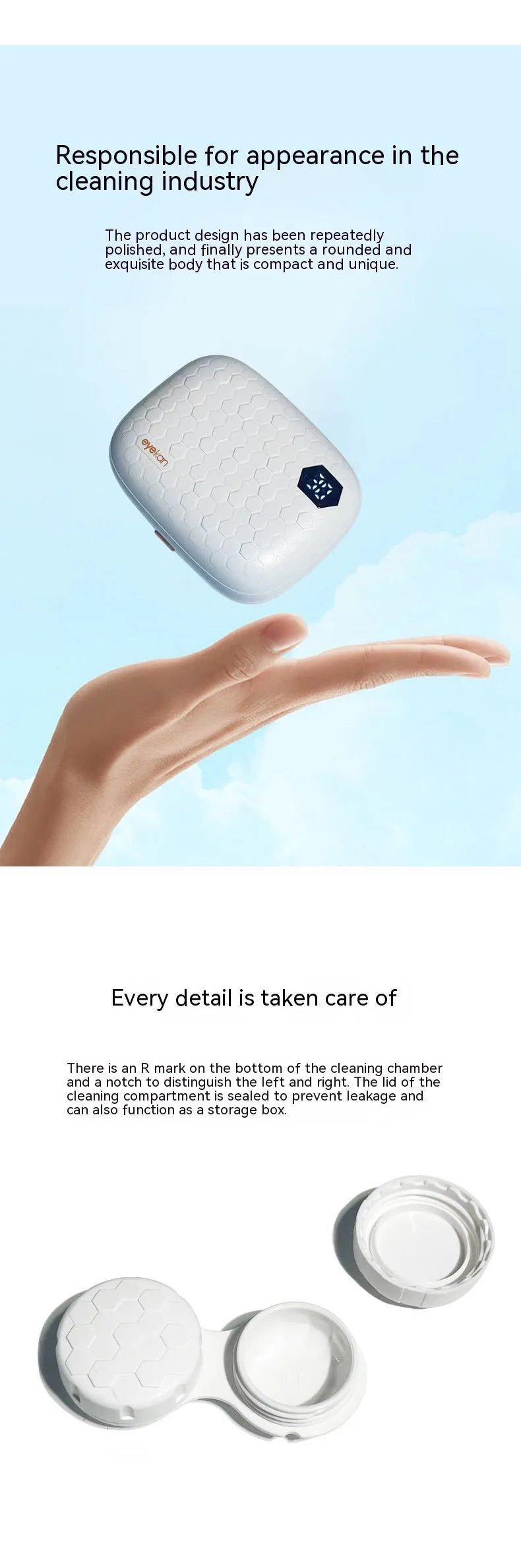Automatic ultrasonic contact lens cleaner machine in plastic housing measuring 85x65x30mm