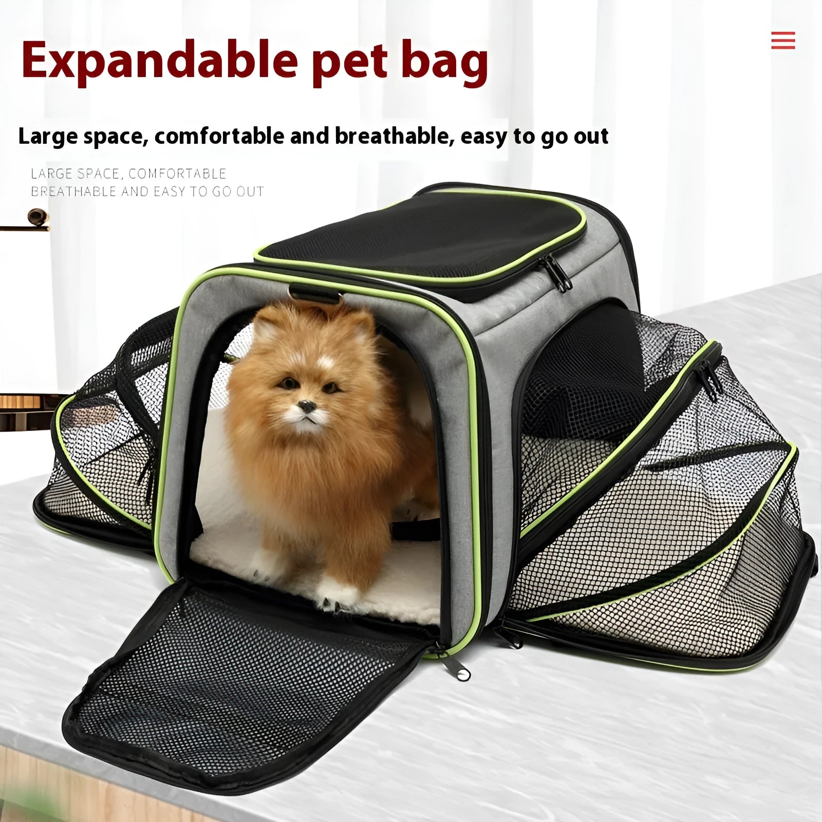 Large capacity cat carrier bag in black with red piping, made from 600D cation material