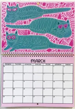 2024 2025 cat calendar wall planner with feline themed monthly pages