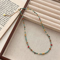 New Chinese style natural turquoise colour beaded necklace on titanium steel chain with round pendant for women