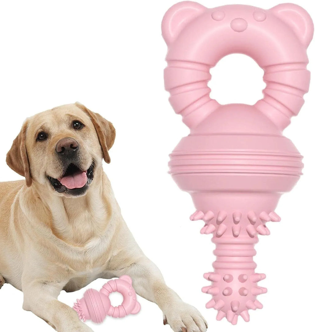 Blue molar-shaped rubber dog chew toy with textured surface for teeth cleaning