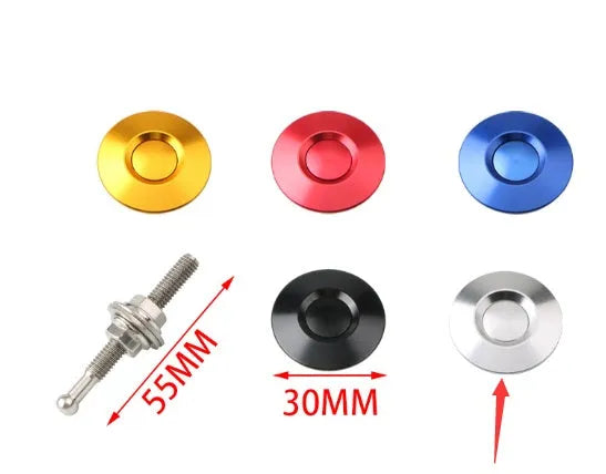 30mm aluminium alloy engine cover lock for modified racing cars in silver colour with 55mm screw