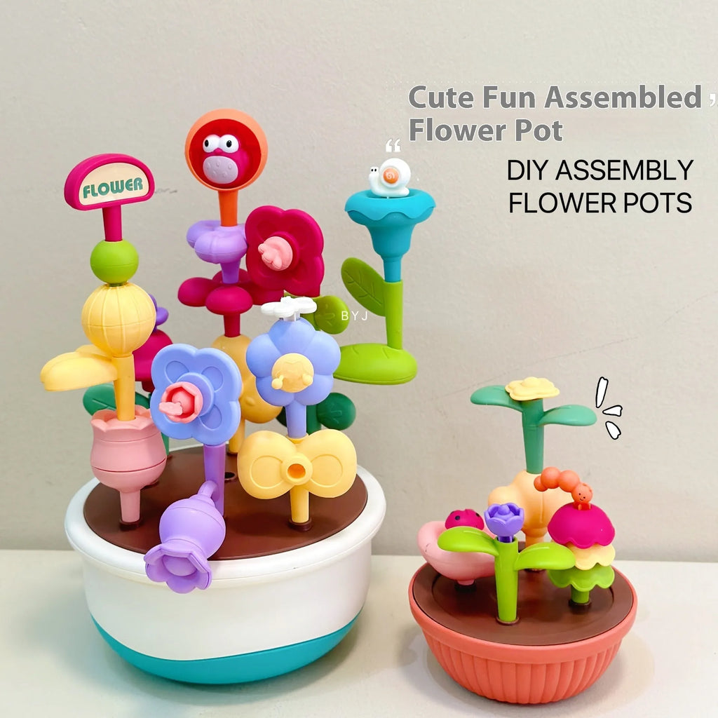 Plastic building blocks flower toy set with flowerpot design in colour box