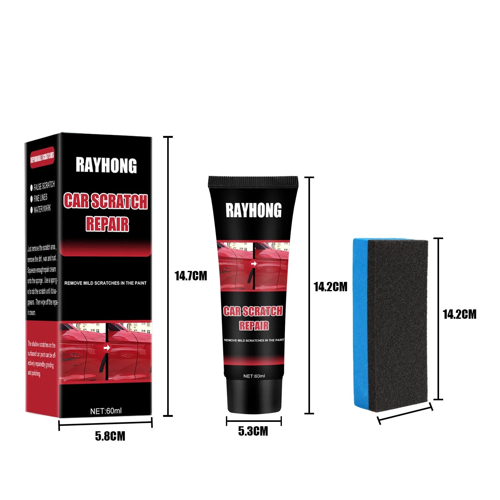 60ml tube of car scratch repair wax with applicator for automotive paint surfaces