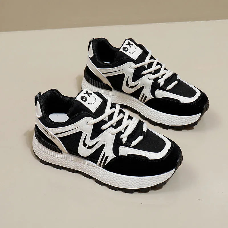 Women's flat platform casual shoes in artificial PU with front laces and a round toe.