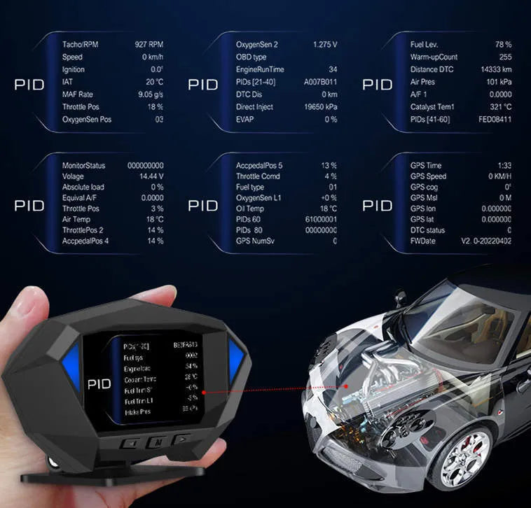P1 black vehicle HUD head-up display with HD LCD screen and OBD cable