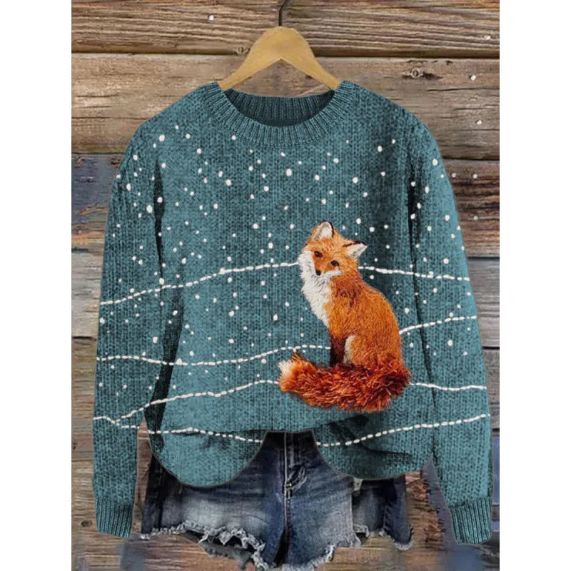 Little Flower digital printed round neck long sleeve sweater on a hanger