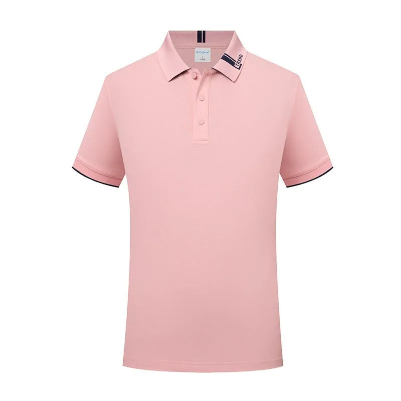 Cotton blend short sleeve lapel polo shirt in light purple with loose cut