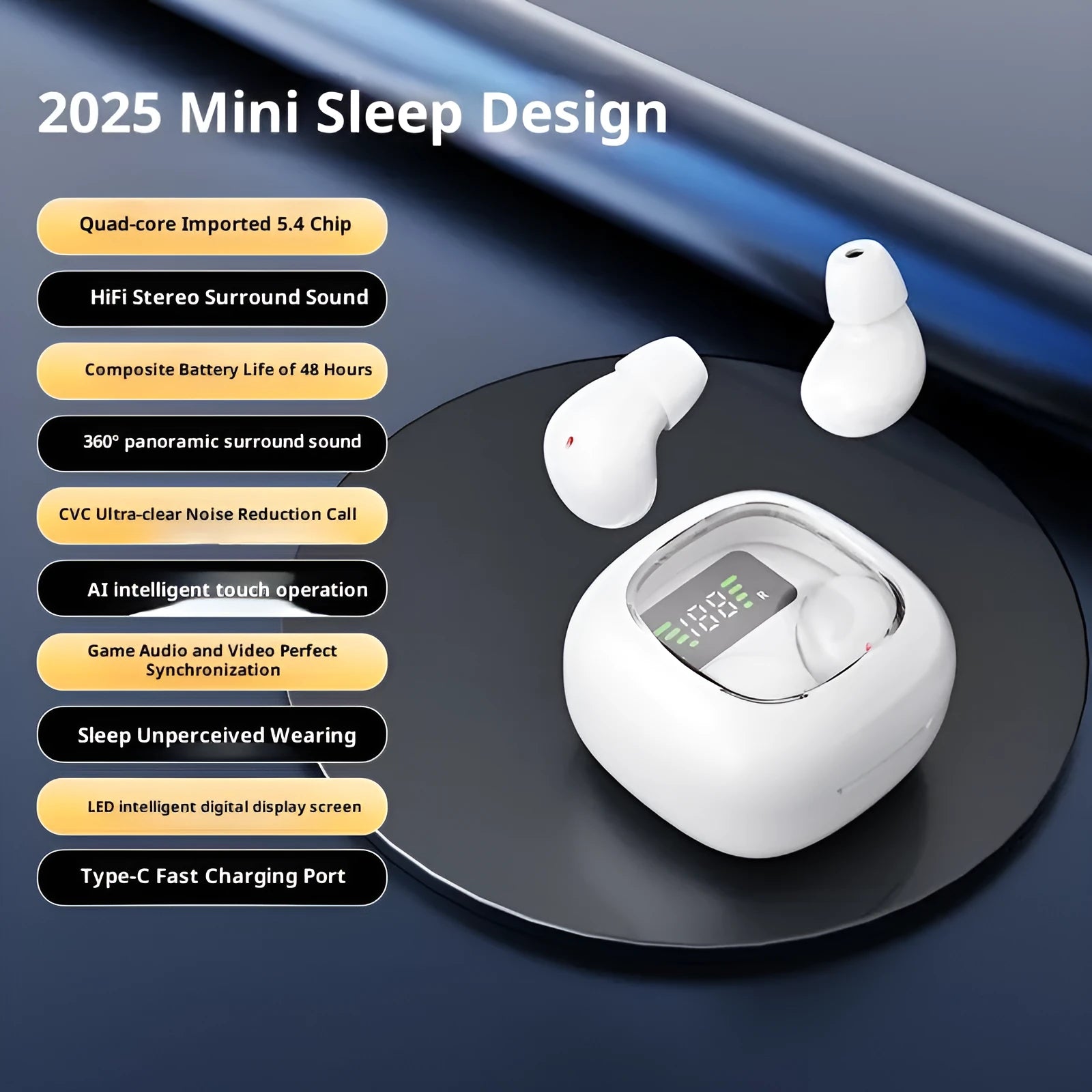 Wireless Bluetooth headset with digital battery display in black colour PC ABS material