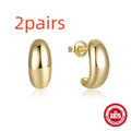 Sterling silver C-shaped stud earring with glossy electroplated finish in geometric design