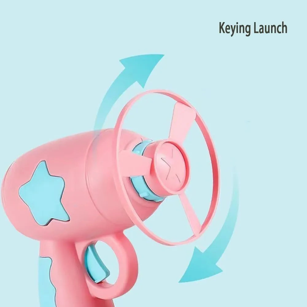 Blue or pink plastic cat toy gun with frisbee for indoor cat play