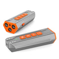 Grey and orange ultrasonic dog trainer device with three adjustable heads for bark control.