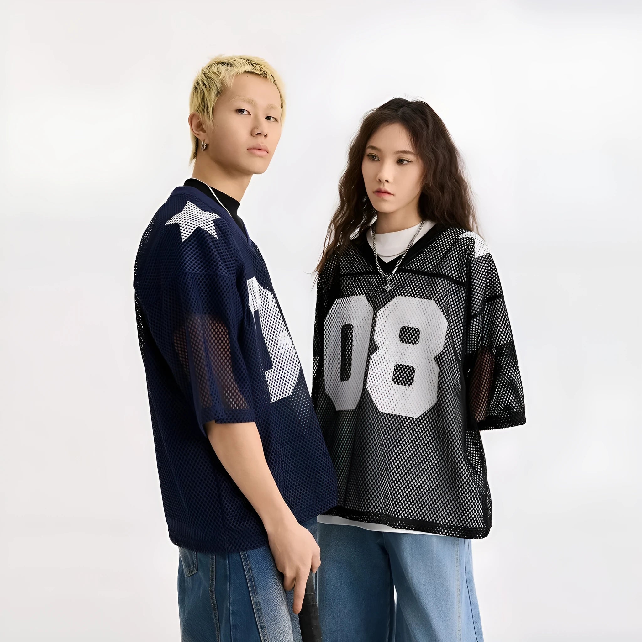 Loose fit pullover shirt with printed letter pattern in black or navy blue colour
