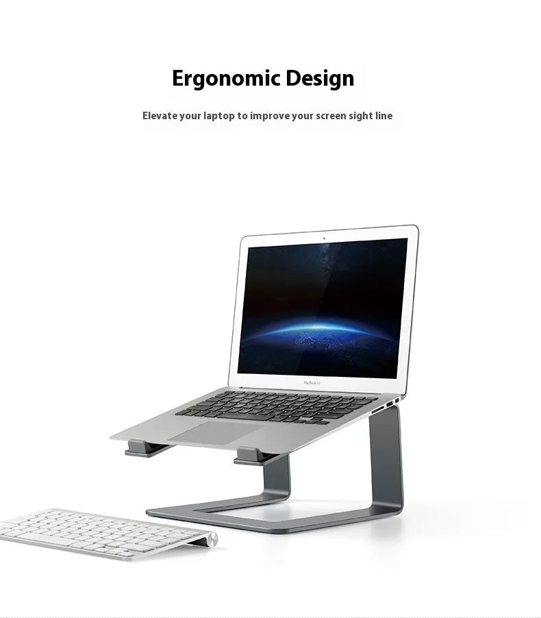 Aluminium laptop stand in black colour showing 29.9cm width and 18.5cm height dimensions