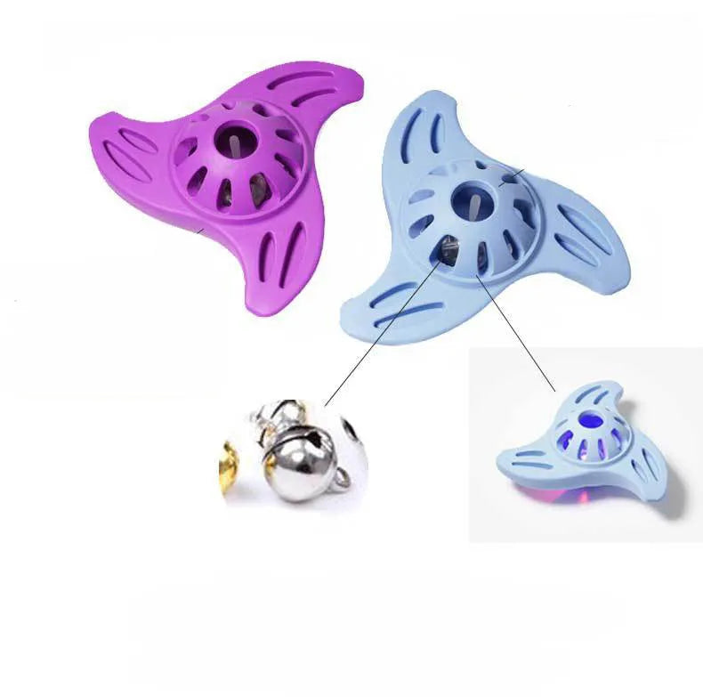 Blue durable rubber boomerang molar dog chew toy for large breed dogs on a white background
