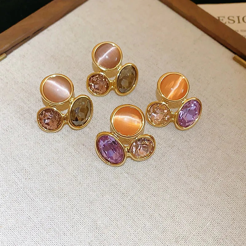Retro geometric copper earrings for women in silver needle golden purple gray colour