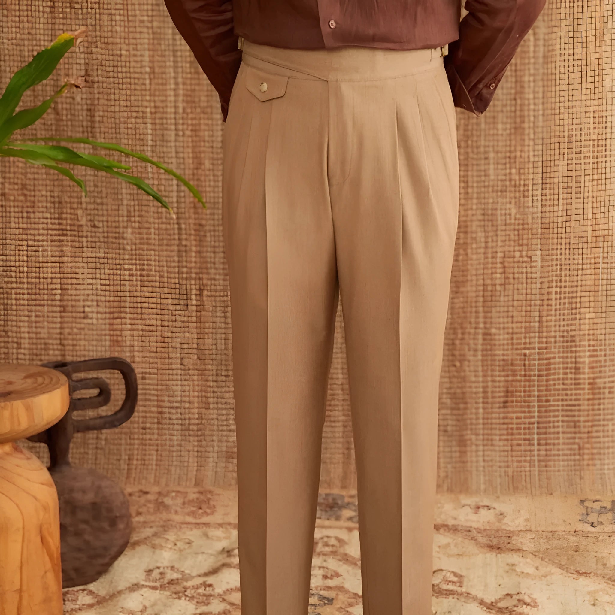 Men's slim fit business trousers in dark grey with straight leg and medium high waist design