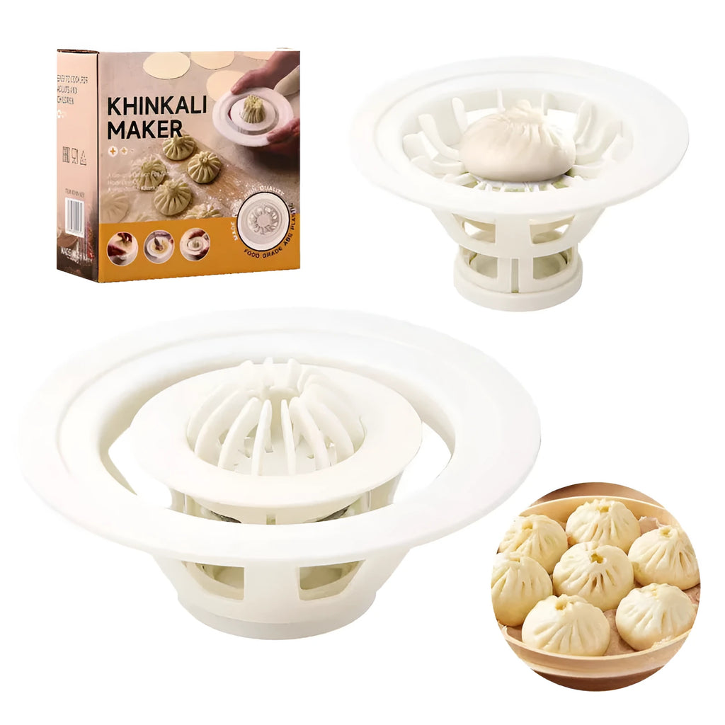 Set of four black Jinkali steamed bun and dumpling moulds on a kitchen counter