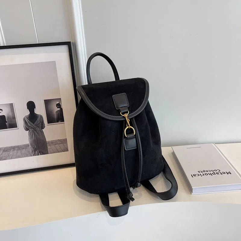Casual women's suede backpack in PU with patchwork stitching, available in multiple colours, urban minimalist style
