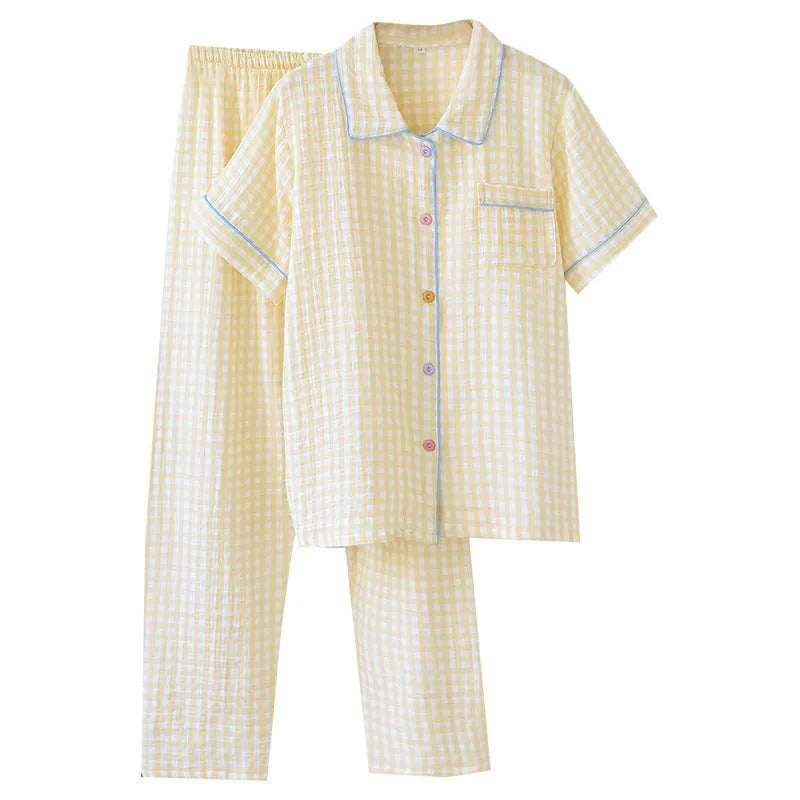 Women's washed cotton gauze short-sleeved trousers casual outfit set in flower sea pattern