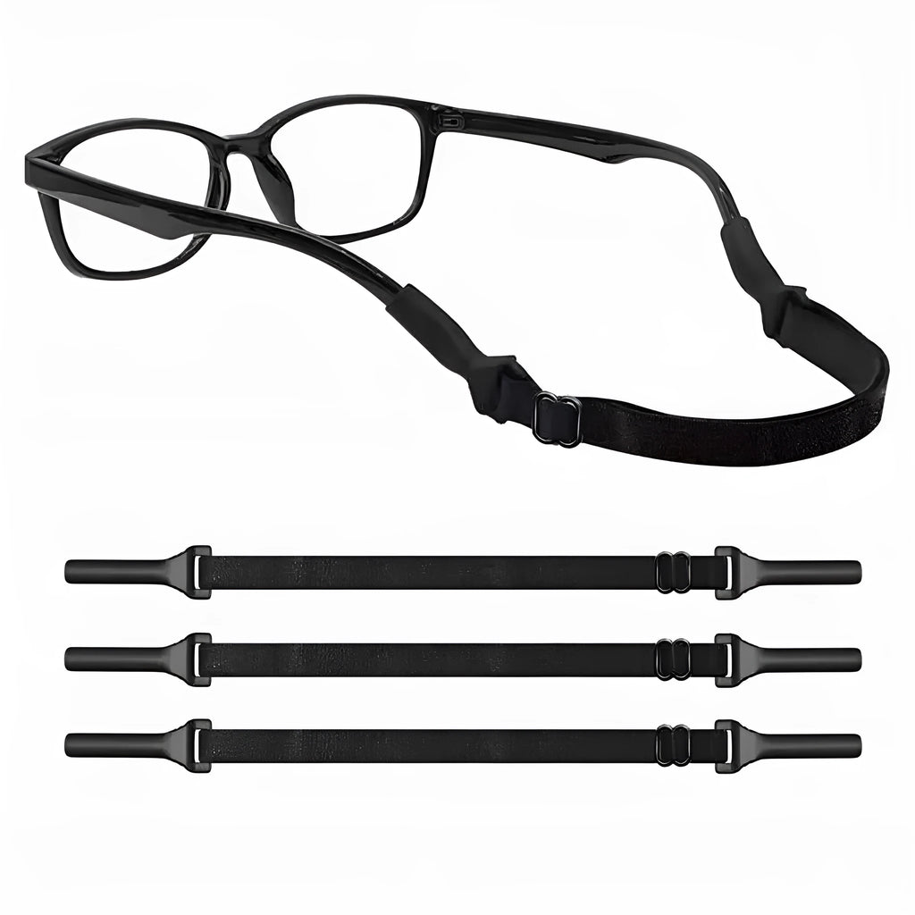 Black adjustable glasses cord with silicone earpieces for anti-slip eyewear retention