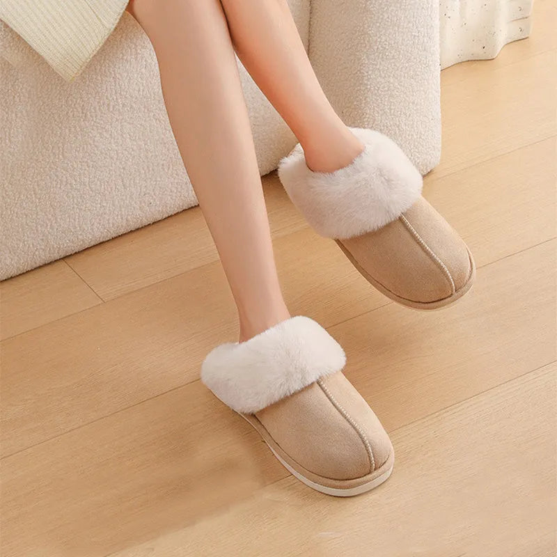 Plush winter house slippers in five colours with PVC non-slip soles