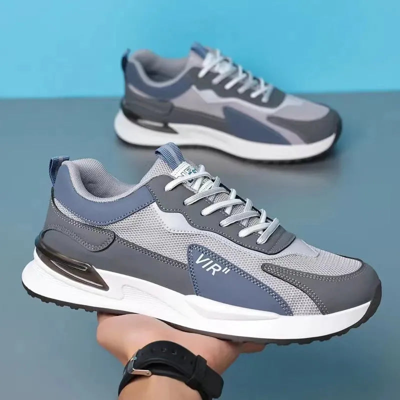 Men's colour block mesh lace-up sneakers in low-top style with round toe.