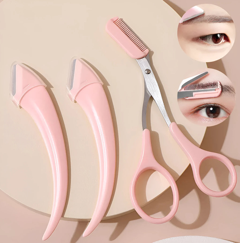 Curved eyebrow trimming knife with comb for eyebrow grooming and shaping