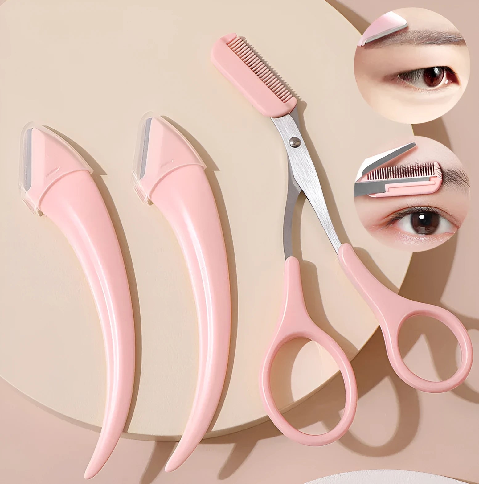 Curved eyebrow trimming knife with comb for eyebrow grooming and shaping