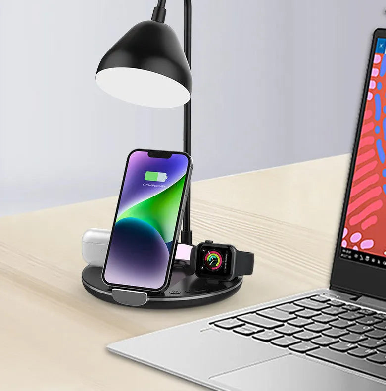 Black foldable magnetic wireless charger with phone and earbud charging areas open
