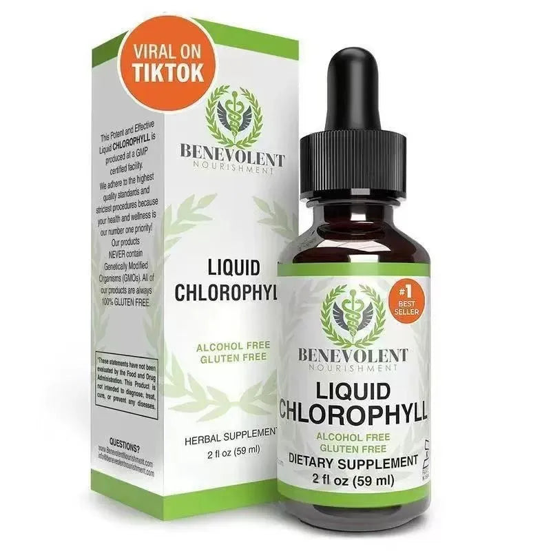 60ml bottle of mint-flavoured chlorophyll drops liquid supplement for adults