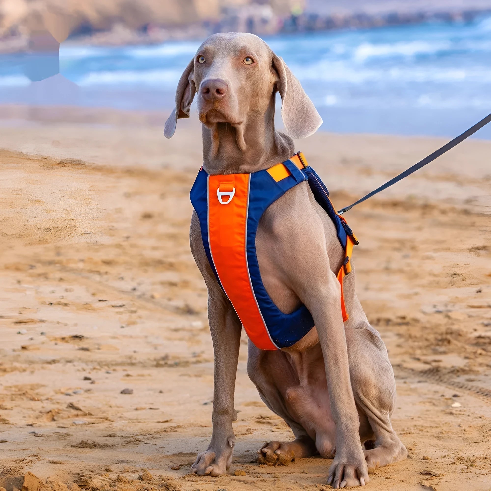 Nylon dog chest strap vest harness with single chest back design in orange blue colour